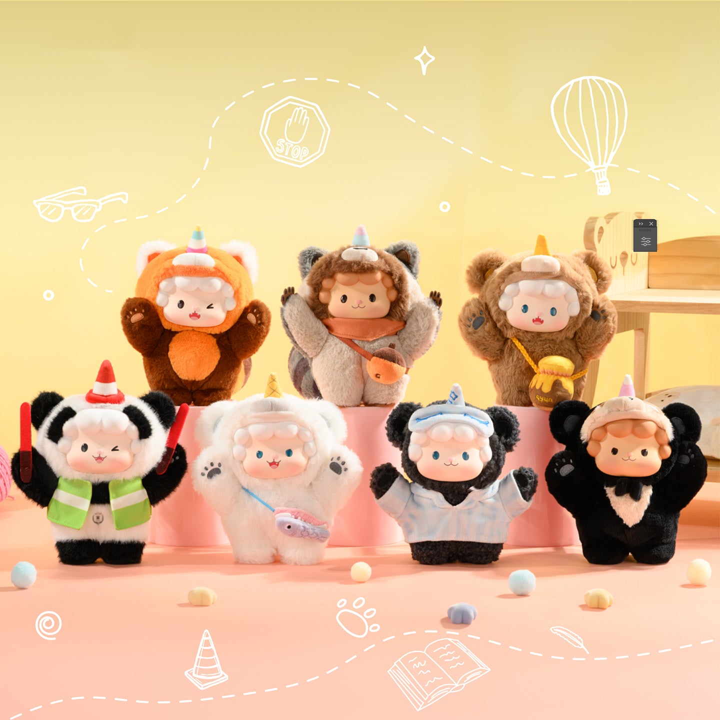 Gyun Crossbody Bear Series Plush Slouch Crossbody Mystery Dolls