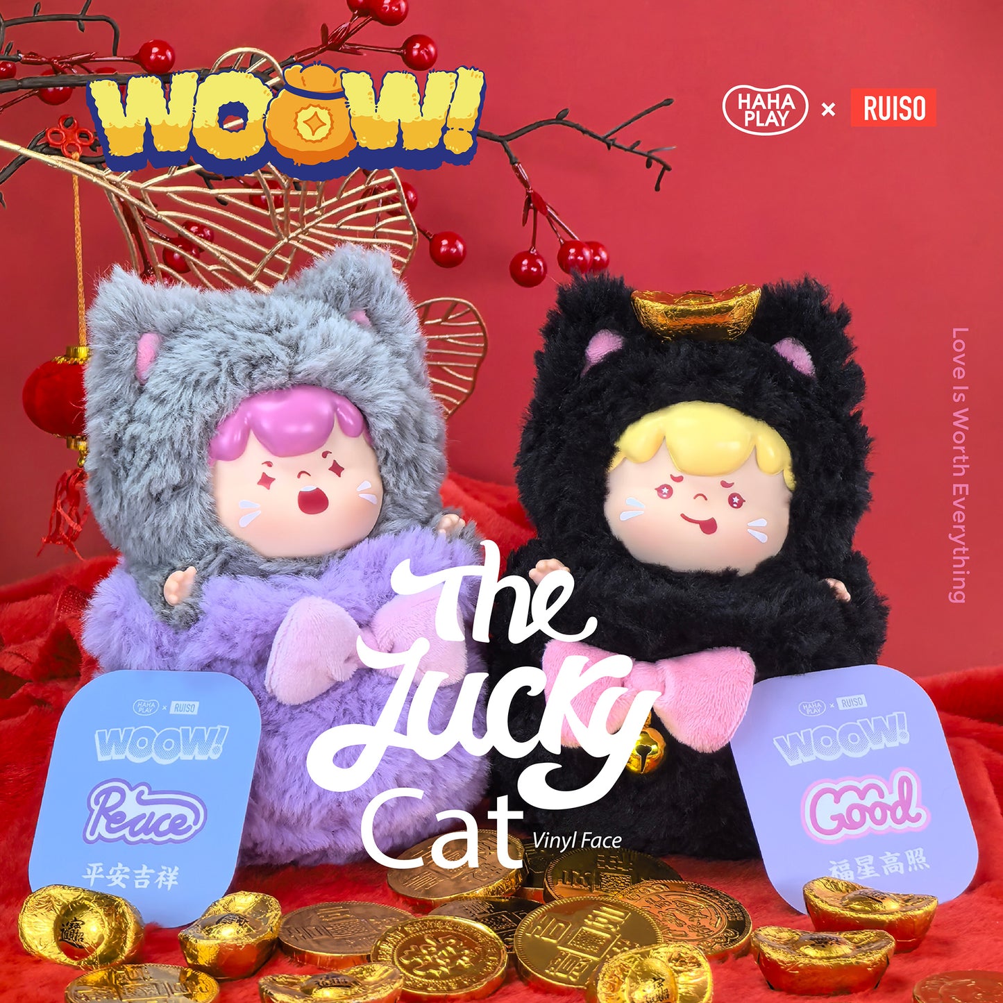 【BOGO】WOOW The Lucky Cat Series Vinyl Face Plush Bag Dolls